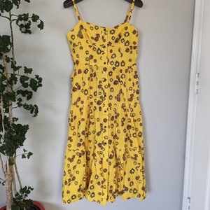 SOLID & STRIPED Button Up Tiered Casual Midi Dress - Yellow Floral